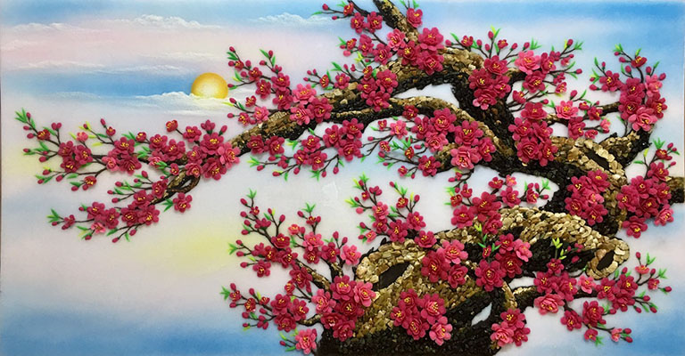 Tranh đá quý 3D chủ đề hoa đào mùa xuân