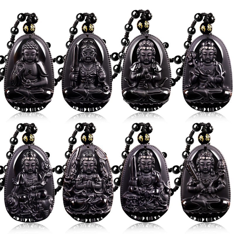 Phật bản mệnh 12 con giáp đá núi lửa Obsidian